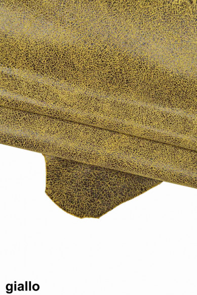 Red, orange, yellow CRACKLE printed leather skin, soft textured suede goatskin, crack pattern on skin