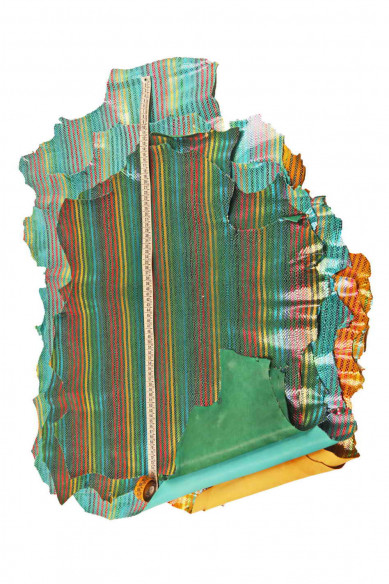 Pelle stampa RIGHE multicolor, pellame di camoscio arancio, verde e giallo con motivo serpente, capra morbida scamosciata