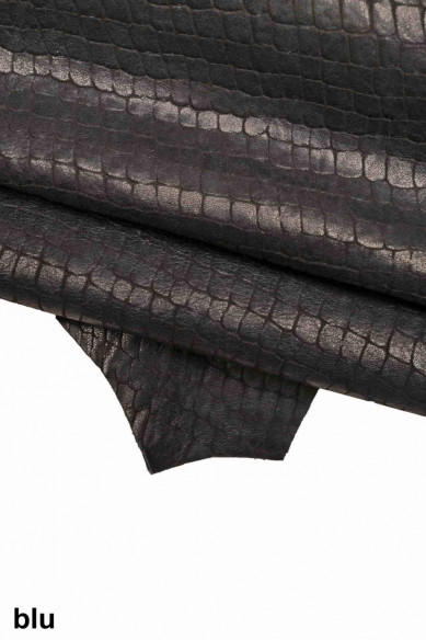 Pelle stampa COCCODRILLO verde, blu e beige, pellame sportivo morbido, capra lavata stampa cocco