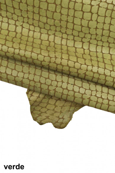 Pelle stampa COCCODRILLO verde, blu e beige, pellame sportivo morbido, capra lavata stampa cocco