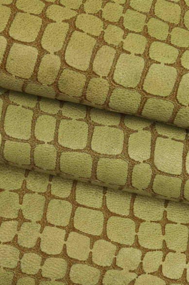 Pelle stampa COCCODRILLO verde, blu e beige, pellame sportivo morbido, capra lavata stampa cocco