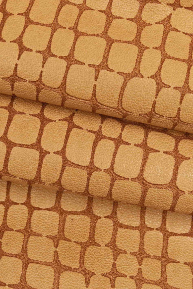 Pelle stampa COCCODRILLO verde, blu e beige, pellame sportivo morbido, capra lavata stampa cocco