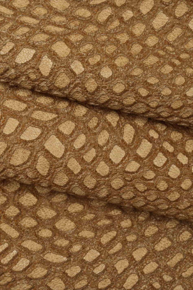BROWN crocodile embossed leather skin, soft washed goatskin, sporty vintage croc printed hide