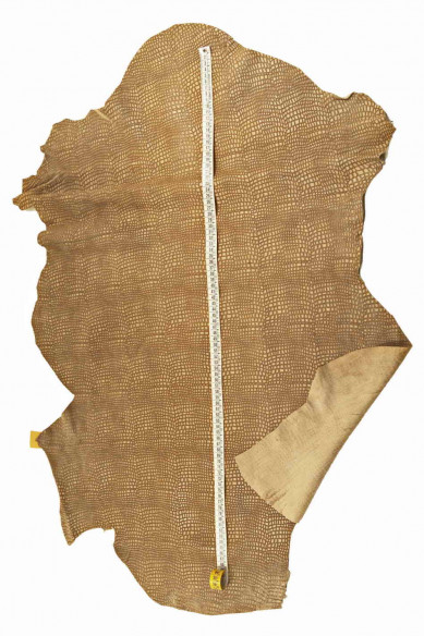 BROWN crocodile embossed leather skin, soft washed goatskin, sporty vintage croc printed hide