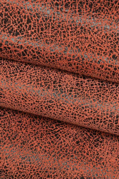 Pelle stampa CRACKLE verde, rosso, marrone, pellame scamosciato morbido, camoscio su capra disegno craquelé morbido