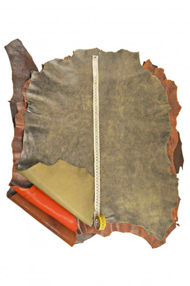 Pelle stampa CRACKLE verde, rosso, marrone, pellame scamosciato morbido, camoscio su capra disegno craquelé morbido