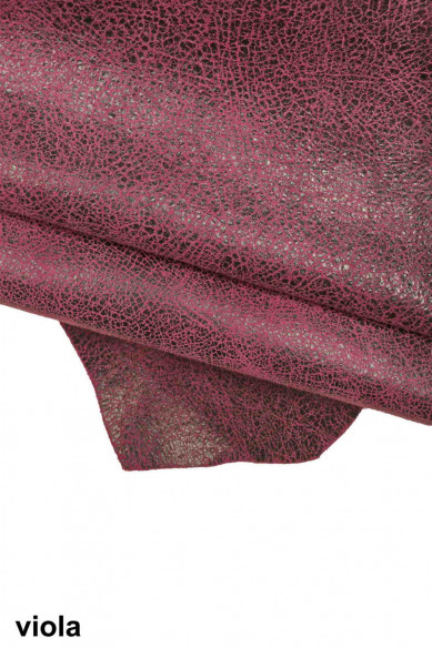 Pink purple CRACKLE printed leather skin, soft textured suede goatskin, crack pattern on skin