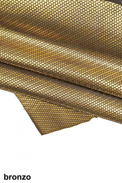 Pellame LAMINATO stampato platino, bronzo, rosa, verde, acciaio, pelle capra scamosciata metallizzata morbida