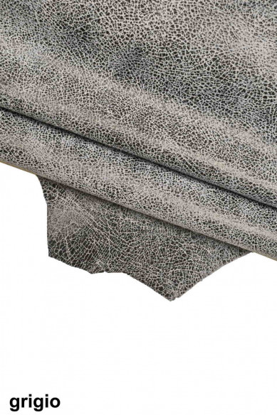 Greyish green, purple, grey CRACKLE printed leather skin, soft textured suede goatskin, crack pattern on skin