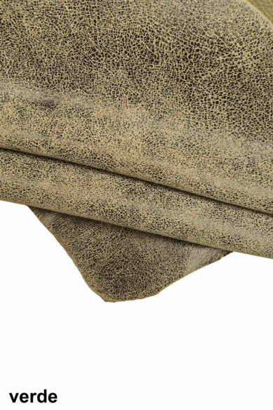 Greyish green, purple, grey CRACKLE printed leather skin, soft textured suede goatskin, crack pattern on skin