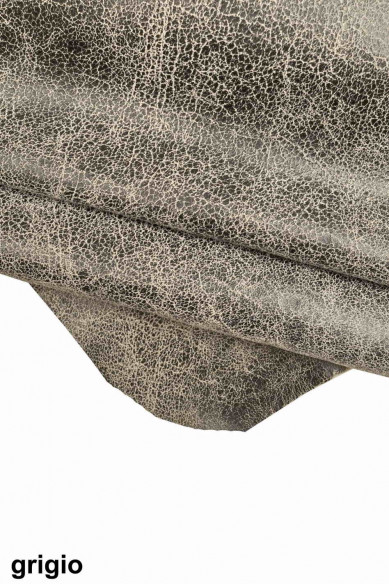 Grey, green, red CRACKLE printed leather skin, soft textured suede goatskin, crack pattern on skin