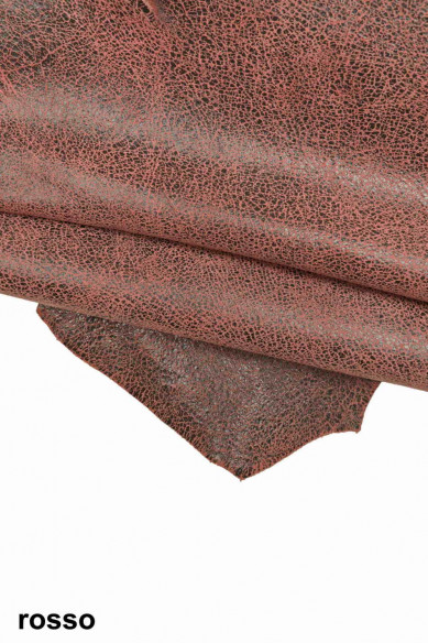 Grey, green, red CRACKLE printed leather skin, soft textured suede goatskin, crack pattern on skin