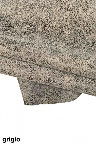 Grey, turquoise, green CRACKLE printed leather skin, soft textured suede goatskin, crack pattern on skin