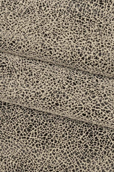 Grey, turquoise, green CRACKLE printed leather skin, soft textured suede goatskin, crack pattern on skin