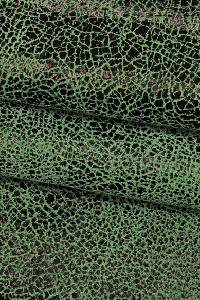 Grey, turquoise, green CRACKLE printed leather skin, soft textured suede goatskin, crack pattern on skin