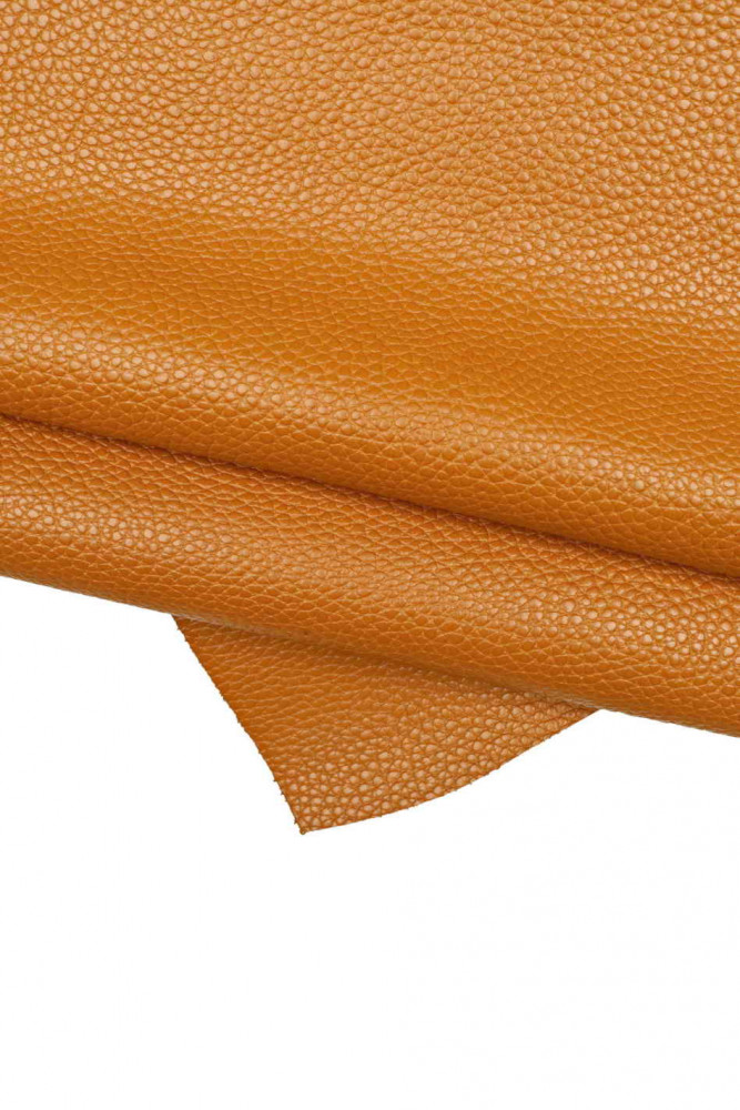 TAN pebble grain printed leather hide, glossy soft calfskin, light brown sporty calfskin, 1.4-1.6 mm