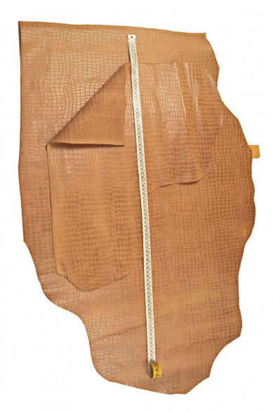 Beige CROCODILE printed cowhide, light brown glossy calfskin, croc embossed calfskin, medium softness