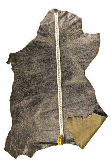 Pelle stampa CRACKLE nero su base verde militare, capra scamosciata motivo craquelé morbida lucida