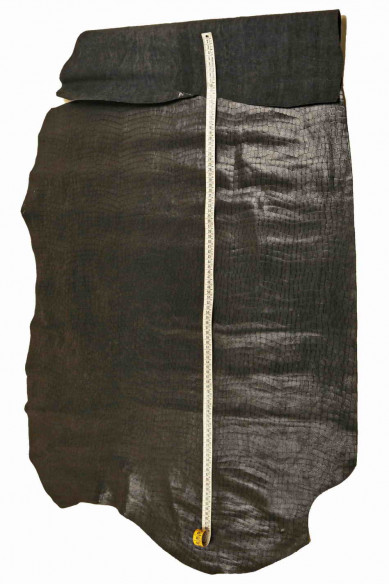 BLACK crocodile printed leather hide, soft milled cowhide, semi-glossy, croc embossed calfskin