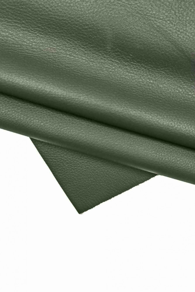 Dark green pebble GRAIN cowhide, sporty leather hide, soft matt calfskin, 1.7-1.8 mm