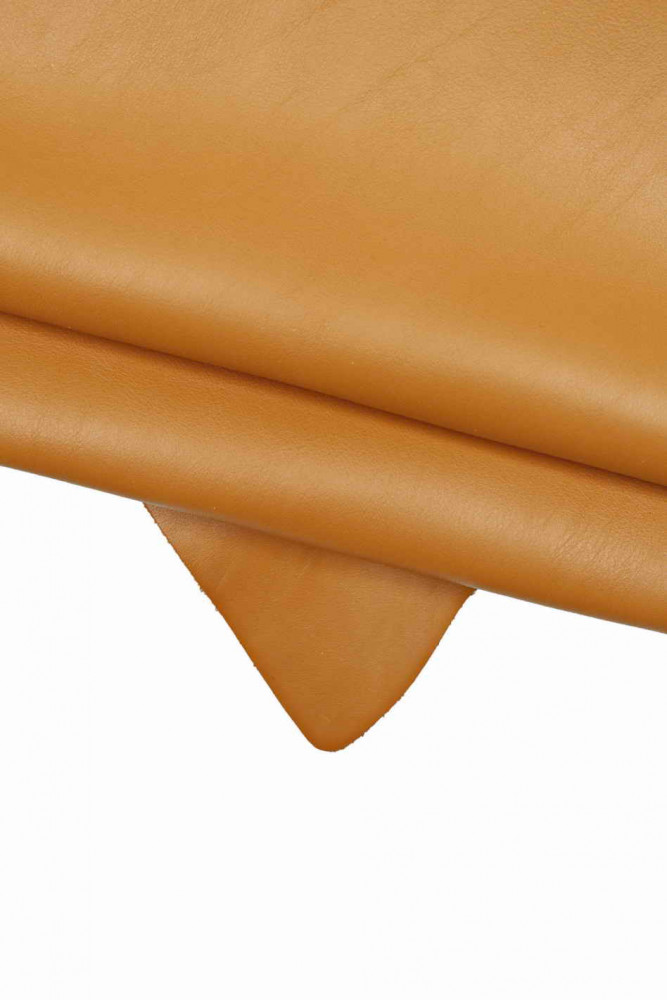 TAN soft calfskin, sporty semi-glossy leather hide, smooth cowhide, 1.3-1.5 mm