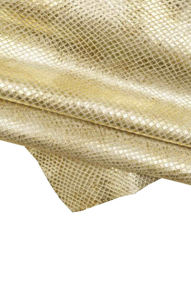 Light  gold SNAKE printed leather skin, metallic reptile embossed goatskin, glossy soft hide