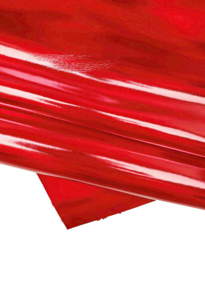RED metallic leather hide, smooth glossy cowhide, bright calfskin