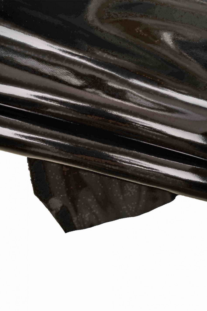 Black MIRROR metallic leather skin, smooth bright goatskin, solid color glossy skin