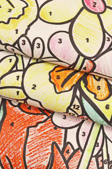 Pelle stampa FLOREALE multicolor, nappa di agnello disegno fiori, pellame morbido stampato