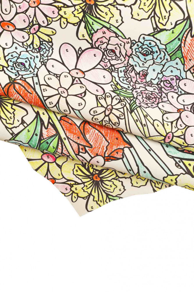 Multicolor FLORAL printed leather...