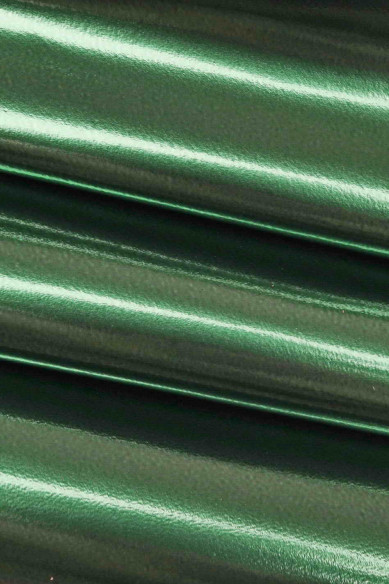 Pelle laminata SPECCHIO acciaio, verde e arancio, capra liscia metallizzata, abbastanza rigida