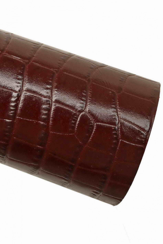 Burgundy CROCODILE embossed cowhide,...