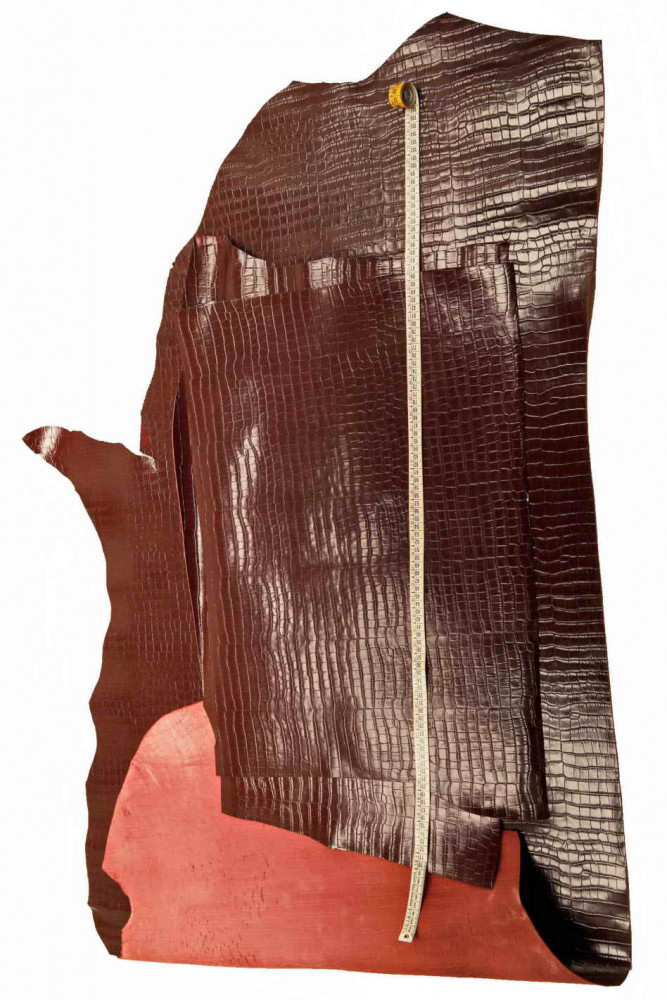 Burgundy CROCODILE embossed cowhide,...