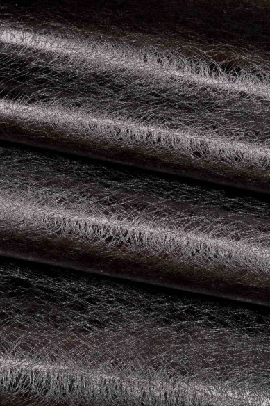 Pellame LAMINATO viola e blu, vitello metallizzato specchio stampa simil graffio, pelle lucida effetto graffiato