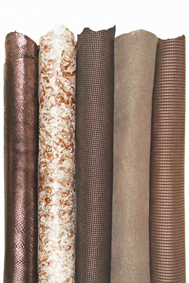 Pack di PELLAMI bordeaux, marrone, 5 pelli abbinate laminate stampate, morbide luminose come da foto