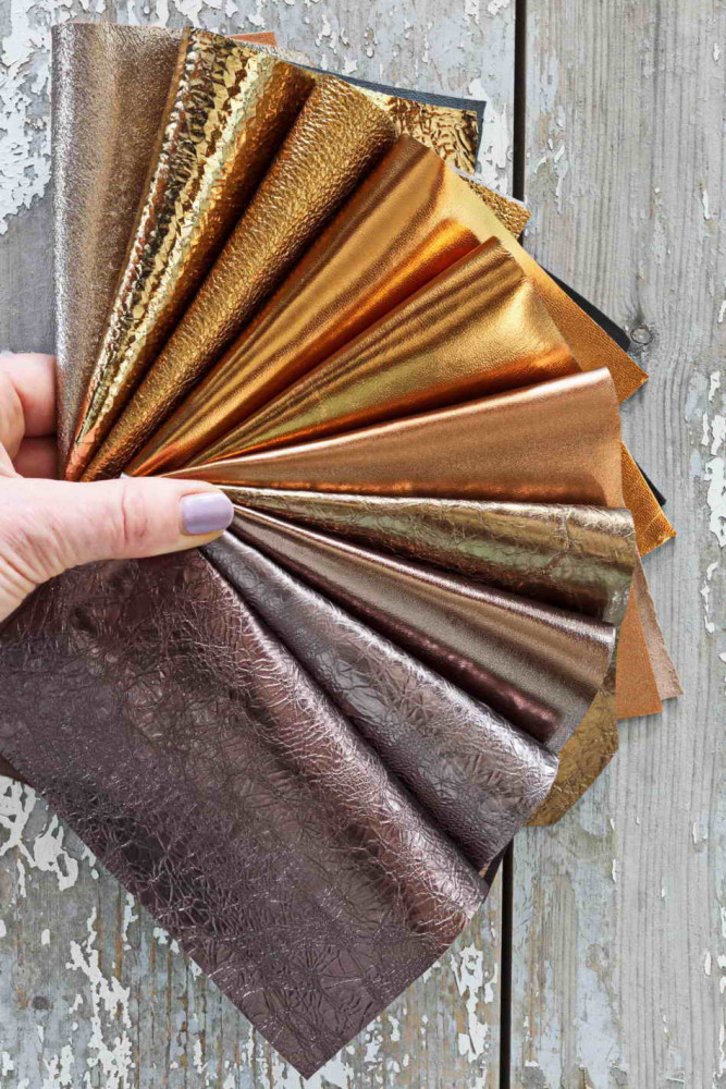 BRONZE BROWN metallic leather scraps,...