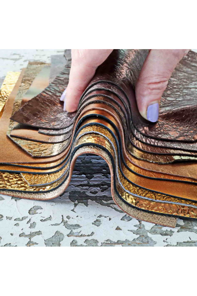 BRONZE BROWN metallic leather scraps,...
