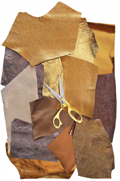 BRONZE BROWN metallic leather scraps, smooth,SOLID tone, grain, thicknesses, softness various, random assortment  0,7 lbs/300gr