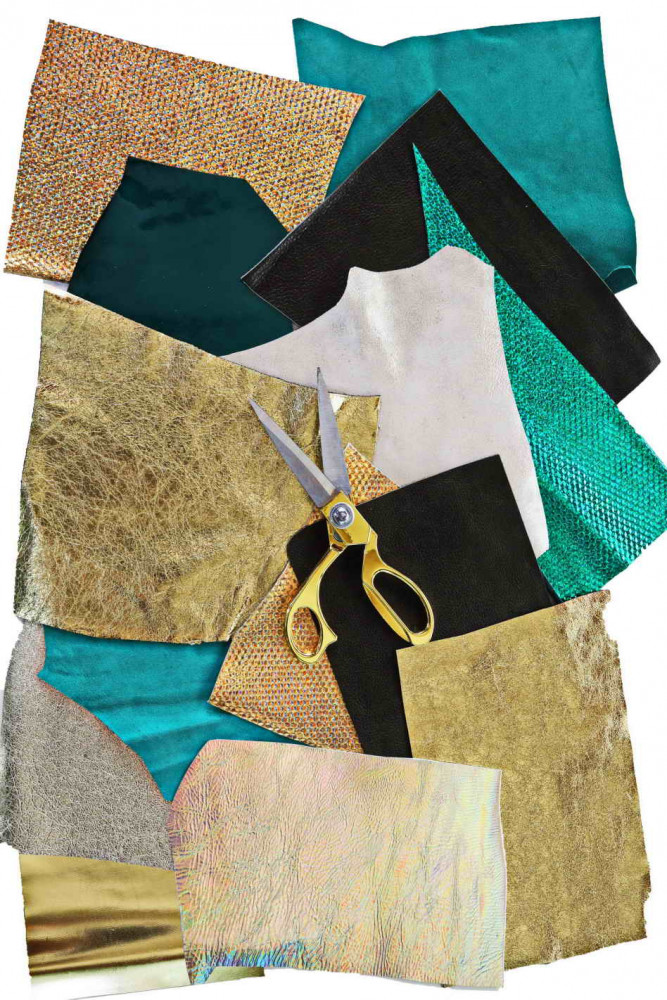 Ritagli di pelle PLATINO ORO e VERDE,...