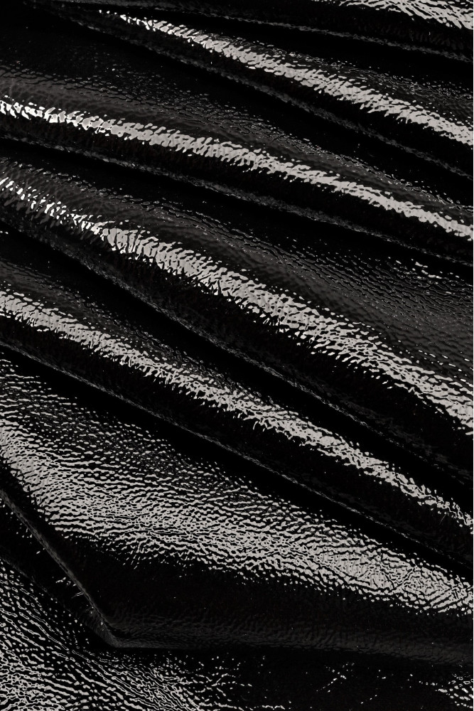 PEARLIZED BLACK patent leather hide, naplak effect on patent cowhide, wrinkled glossy soft calfskin, 1.3 -1.4 mm B16412-TB