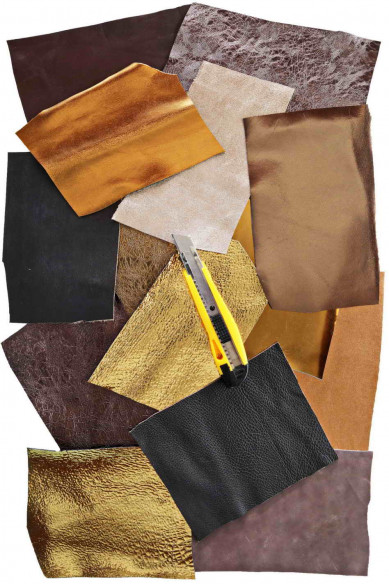 Ritagli di pelle Bronzo, Marrone, Testa di Moro, scampoli laminati e NON, tinta unita, lisci, con grana, morbidezze varie  300gr