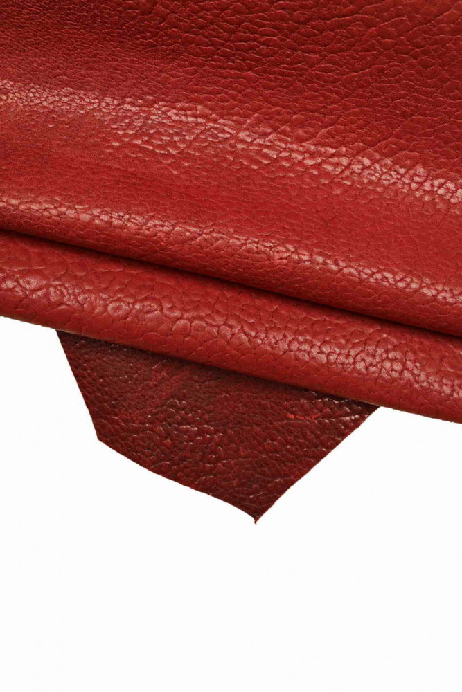 Burgundy RED super vintage leather skin, elephant grain printed goatskin, glossy hide with shades