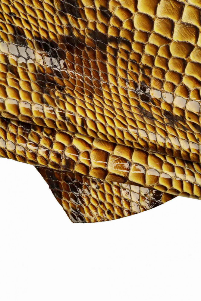 Brown crocodile EMBOSSED leather hide, croc printed patent cowhide, animal print on soft calfskin