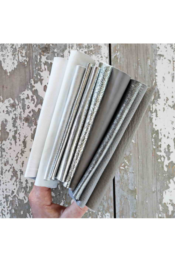 10 Leather scraps Silver, Light Grey...