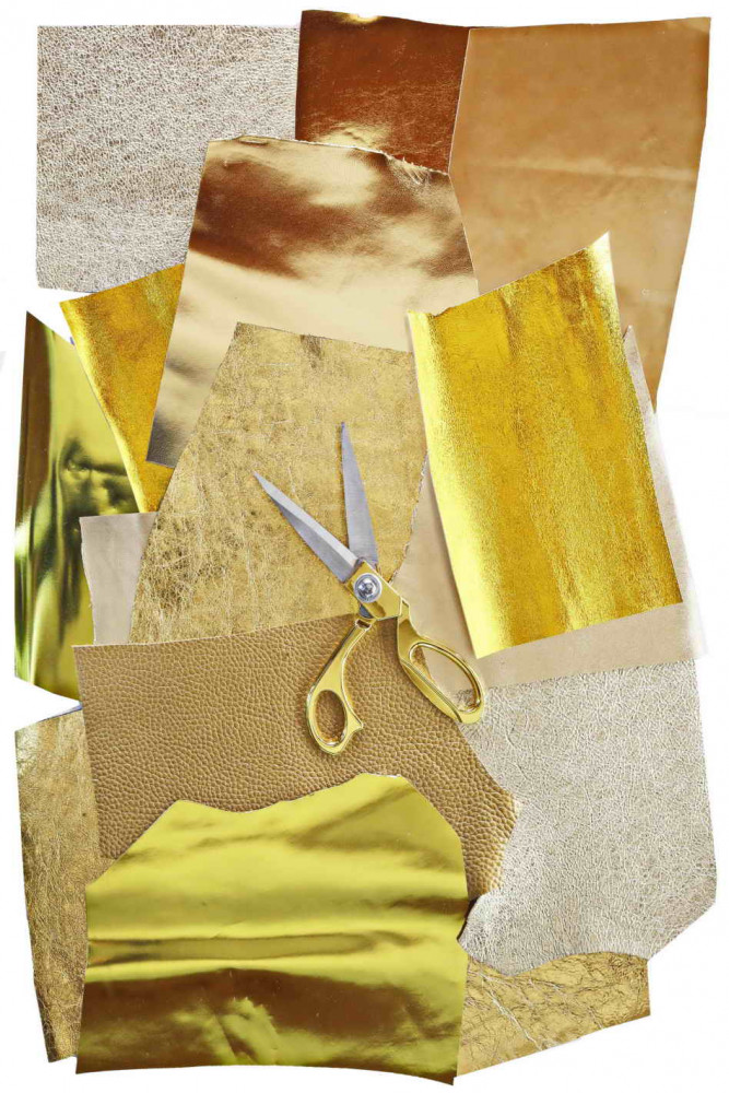 10 Leather scraps GOLD metallic,...