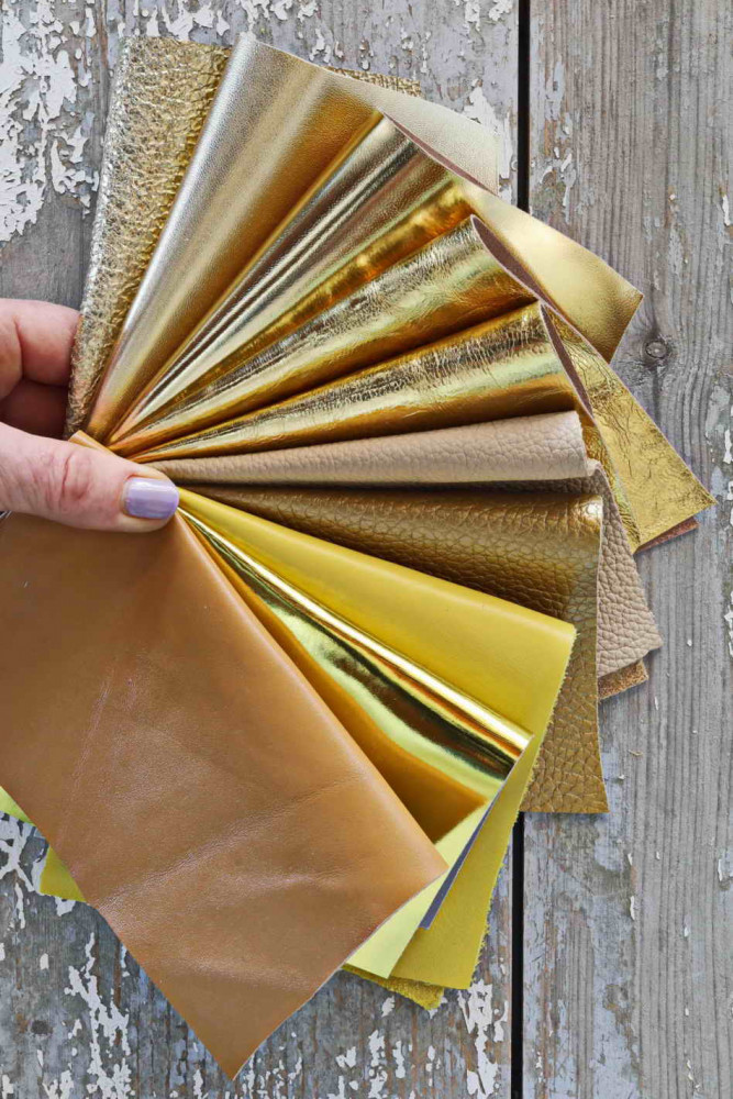 10 Leather scraps Gold, Yellow and...