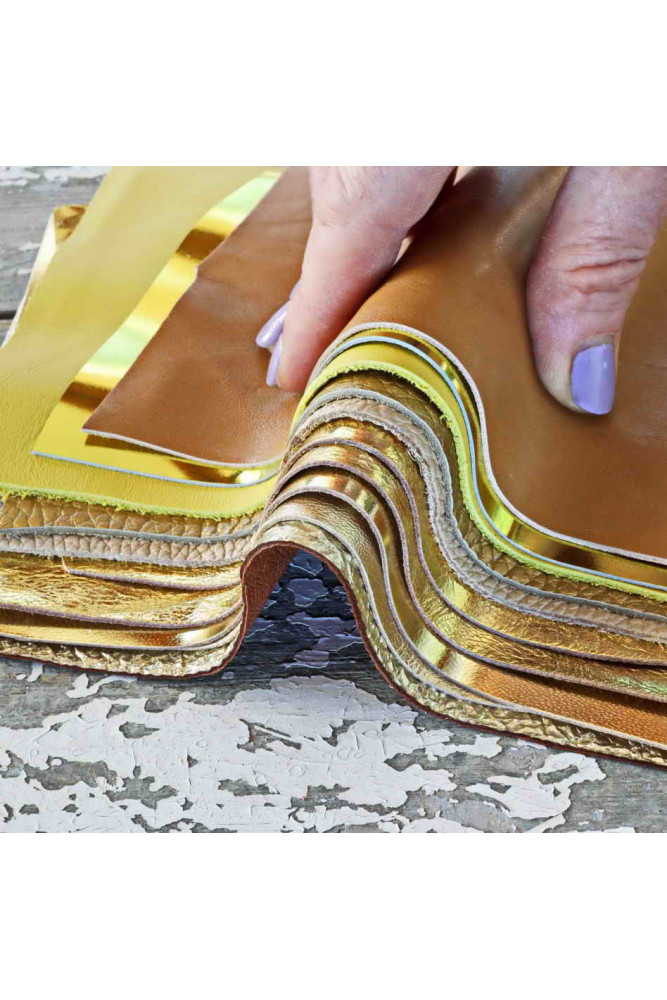 10 Leather scraps Gold, Yellow and...