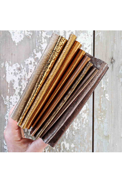 10 BRONZE BROWN metallic leather scraps, smooth,SOLID tone, grain, thicknesses, softness various, random assortment