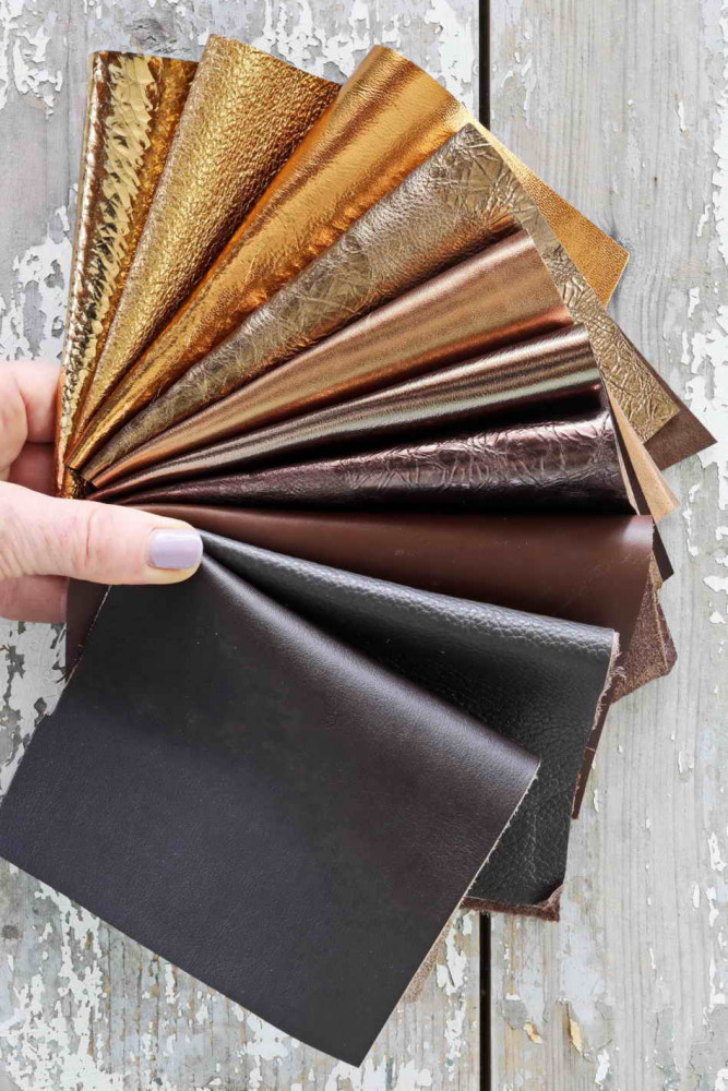 10 Leather scraps Bronze, Brown and...