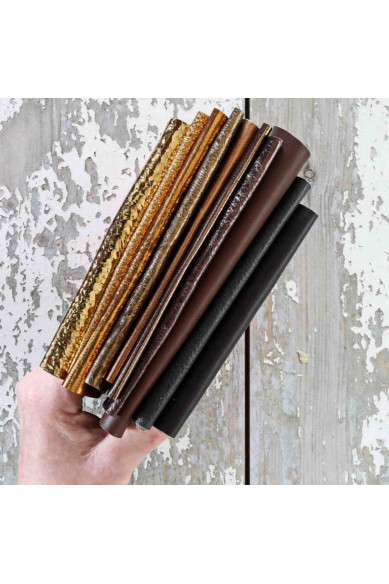 10 Ritagli di pelle Bronzo, Marrone e Testa di Moro, scampoli laminati e NON, tinta unita, lisci, con grana, morbidezze varie
